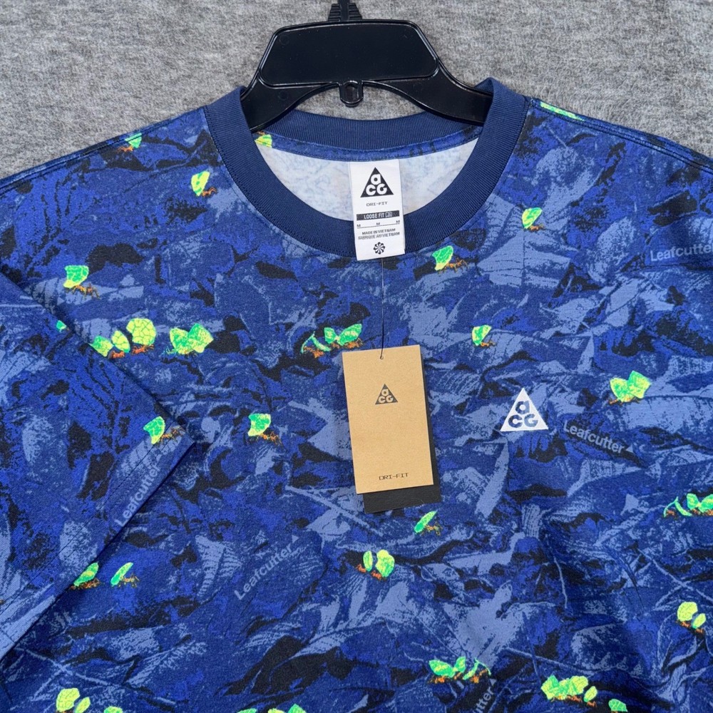 Nike ACG Dri Fit Leafcutter T-Shirt Mens Medium Loose Fit Blue Graphic Tee NEW