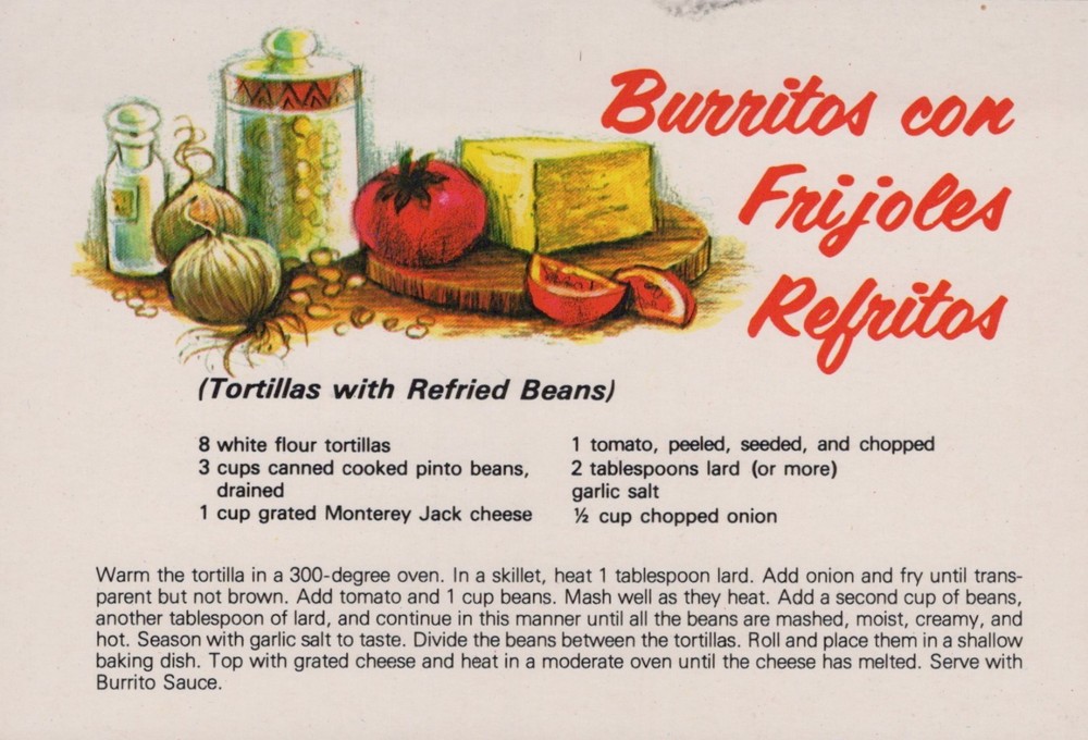 Tortillas With Refried Beans Recipe 4x6 Postcard