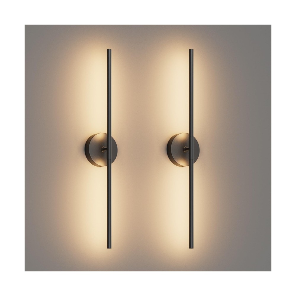 28In Black Wall Sconce Set of Two Hardwired 3000K LED Modern Wall Light Fixtu...