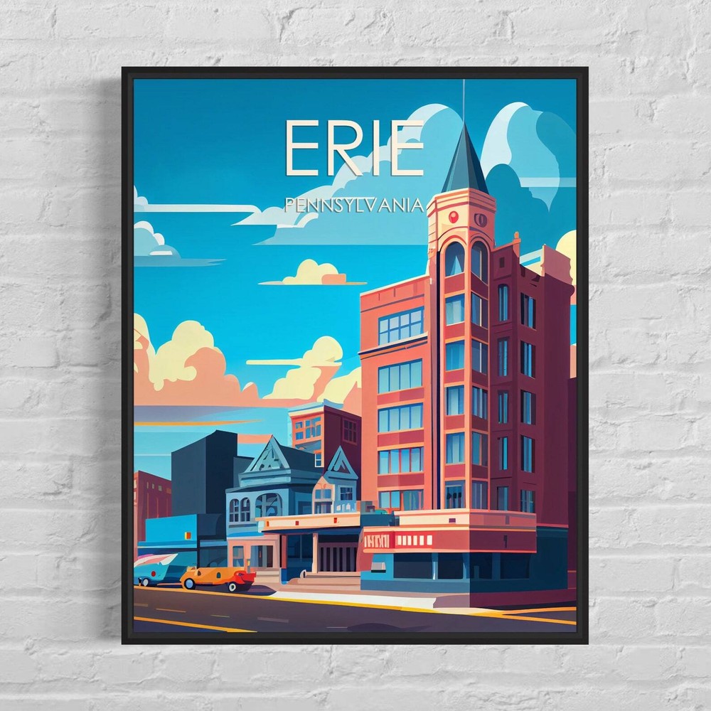 Erie Pennsylvania Retro Art Print Erie Wall Art Illustration Erie Vintage