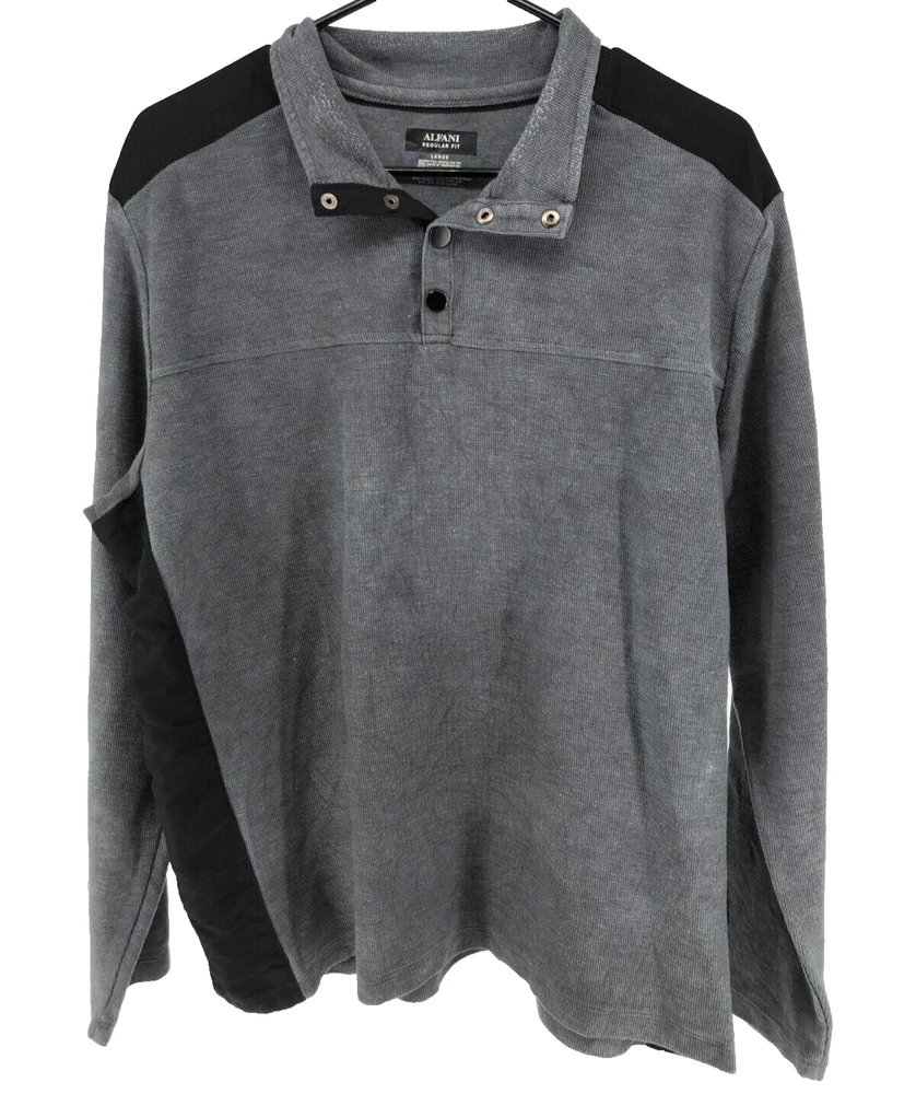 Alfani Long Sleeve Polo Shirt Men's Size Large Gray