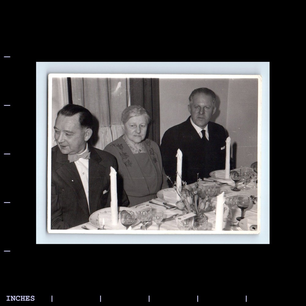 Old Vintage Photo MEN WOMAN SITTING AT DINNER TABLE
