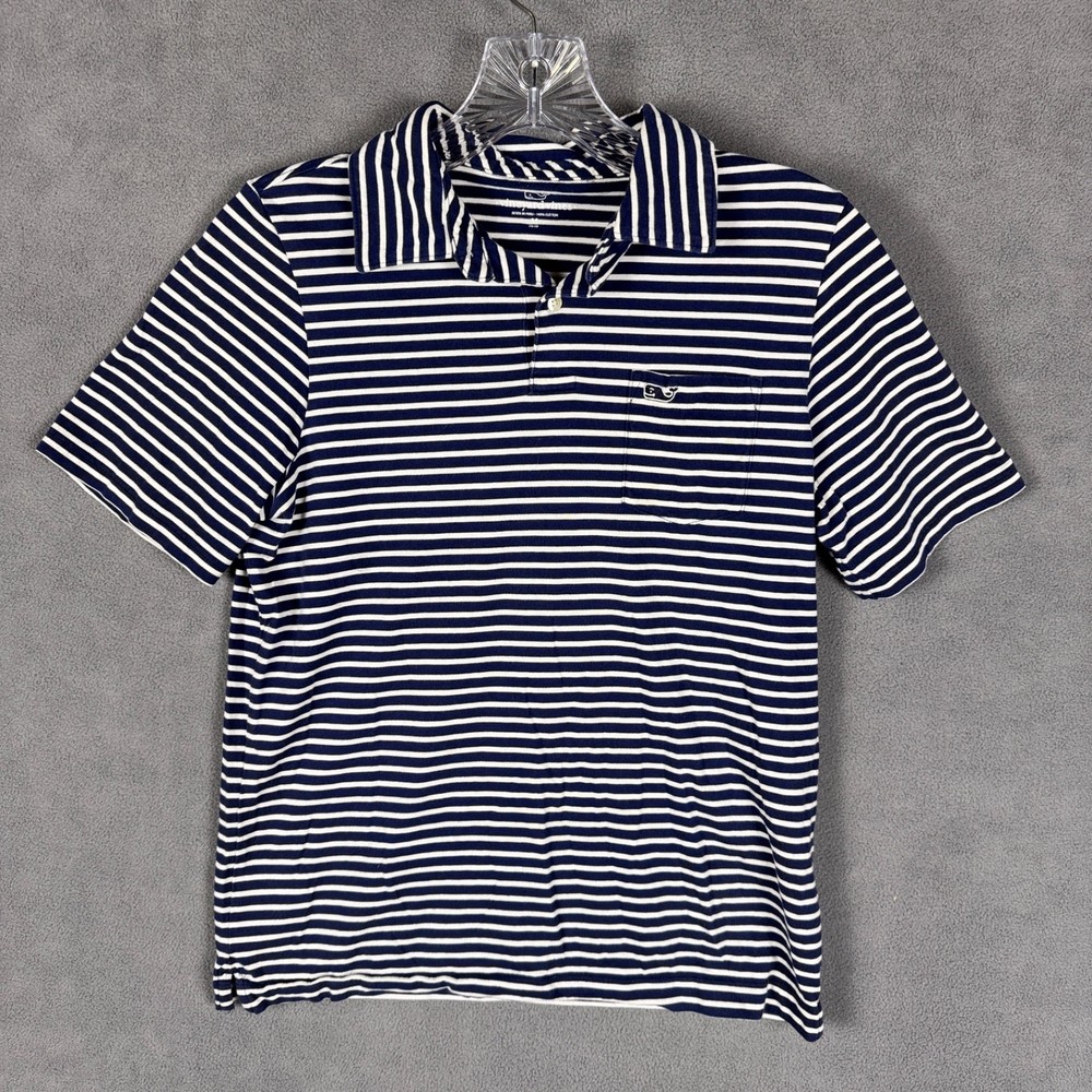 Vineyard Vines Polo Shirt Youth 12-14  Medium Blue Striped Poket