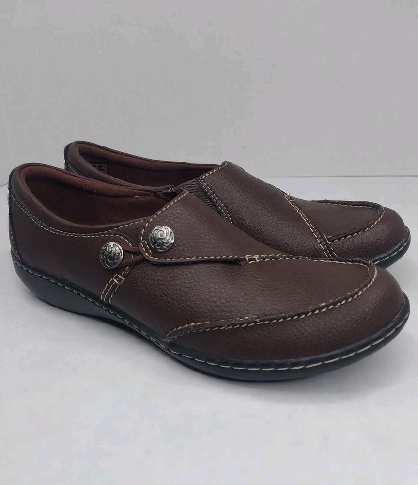 Clarks Ashland Lane Q Slip-On Women's Size 8.5 N Narrow BROWN Button Shoes
