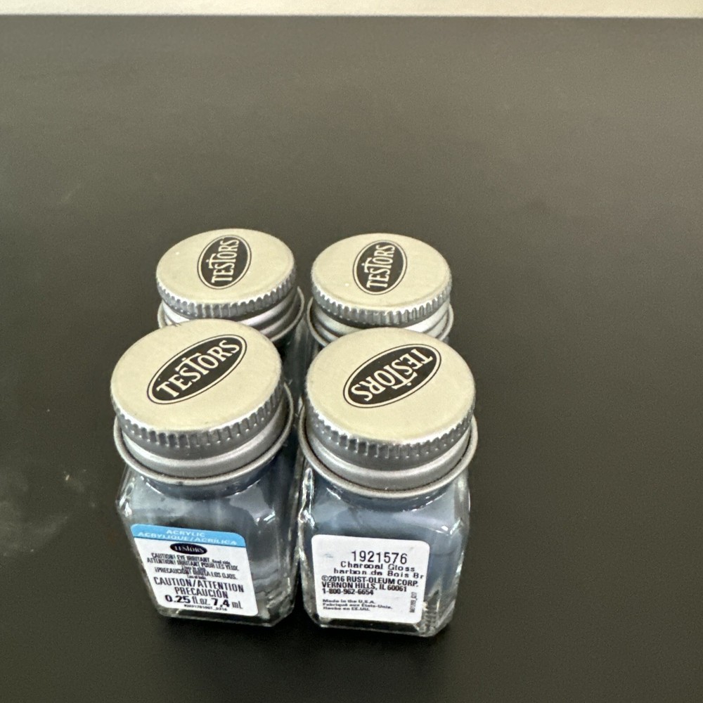 4 Pack Testors Charcoal Gloss Acrylic 1/4 Fl Oz Model Paint 1921576  