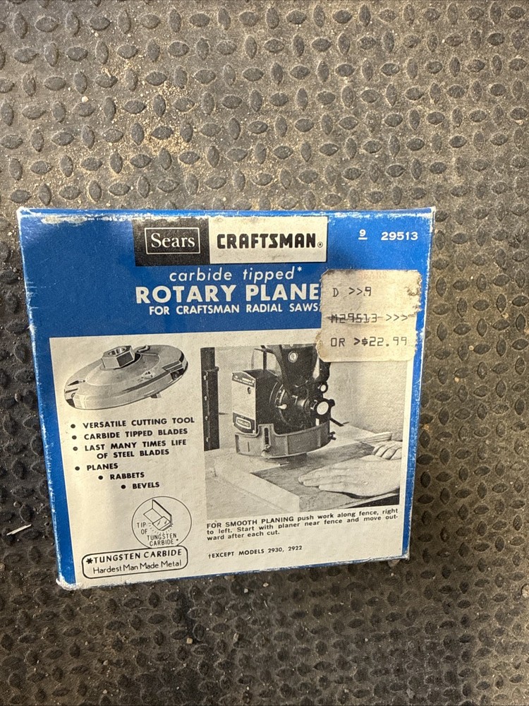 Vtg Sears Craftsman No. 29513 Carbide Tipped Rotary Planer for Radial Arm Saw