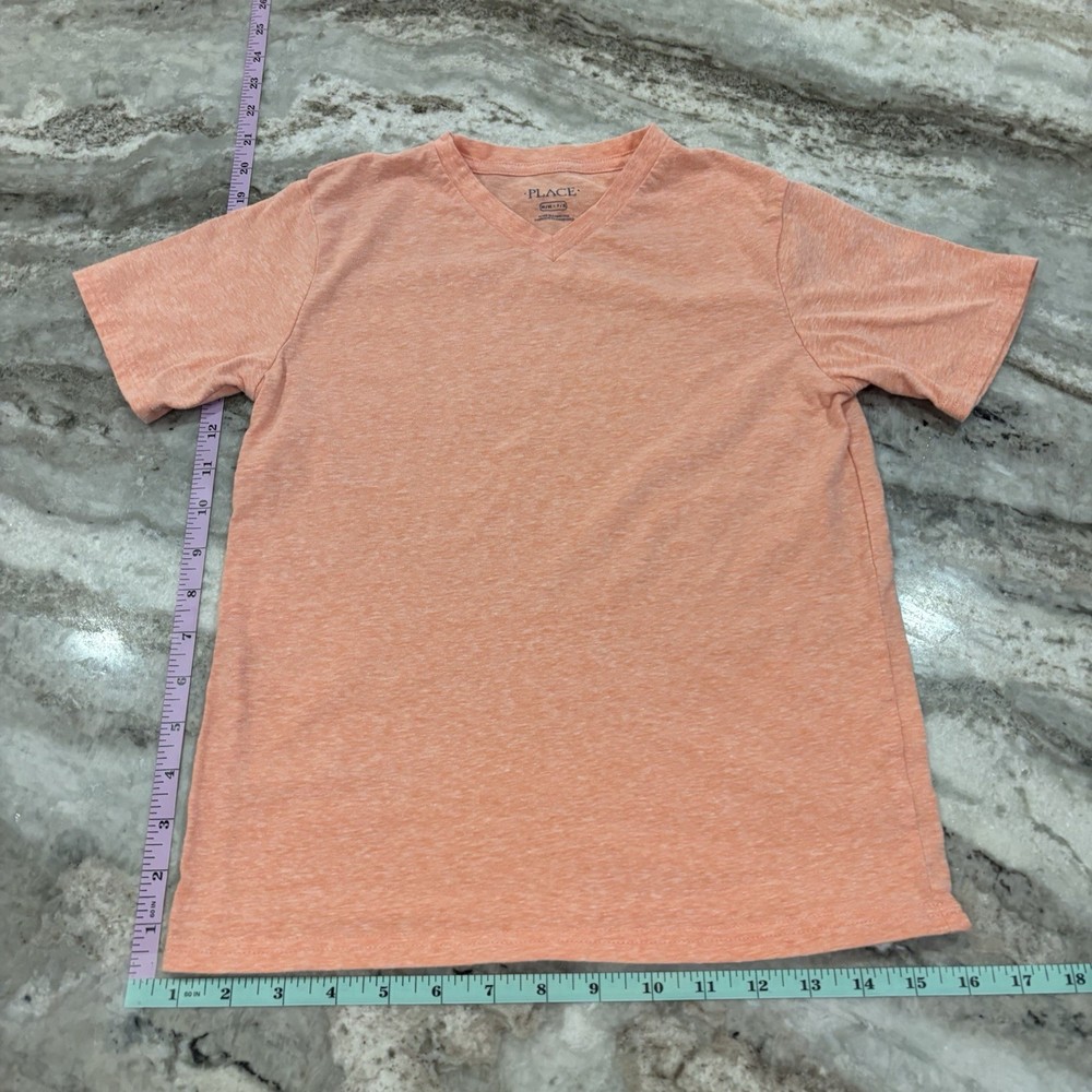 The Children's Place Boys Size M 7/8 Short Sleeve Peach V-Neck T-Shirt Salmon