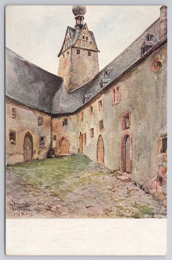 1920 Schloss Rochsburg Saxony Germany Watercolor Art Postcard Pulverturm Tower