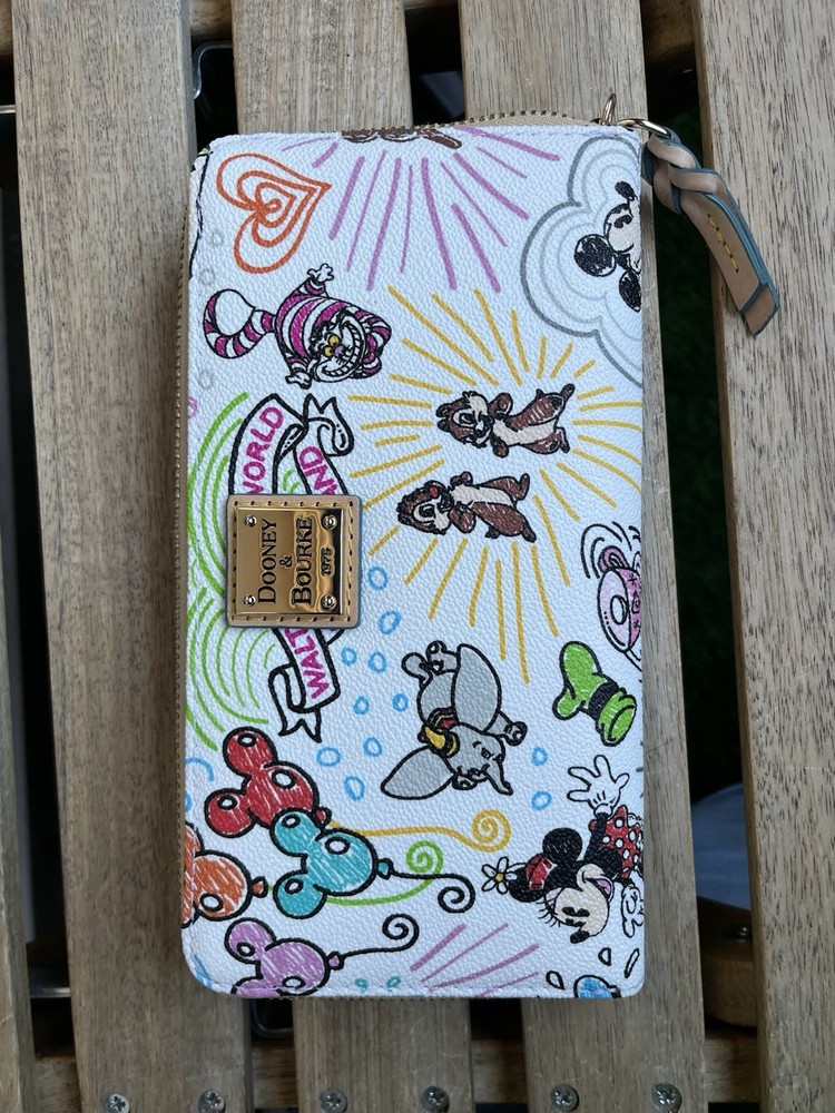Disney Parks Dooney & Bourke White Sketch Wallet Mickey Minnie Chip Dale