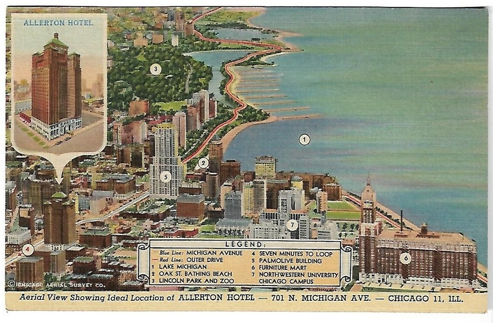 VTG Postcard - Aerial View Allerton Hotel, Chicago, Illinois