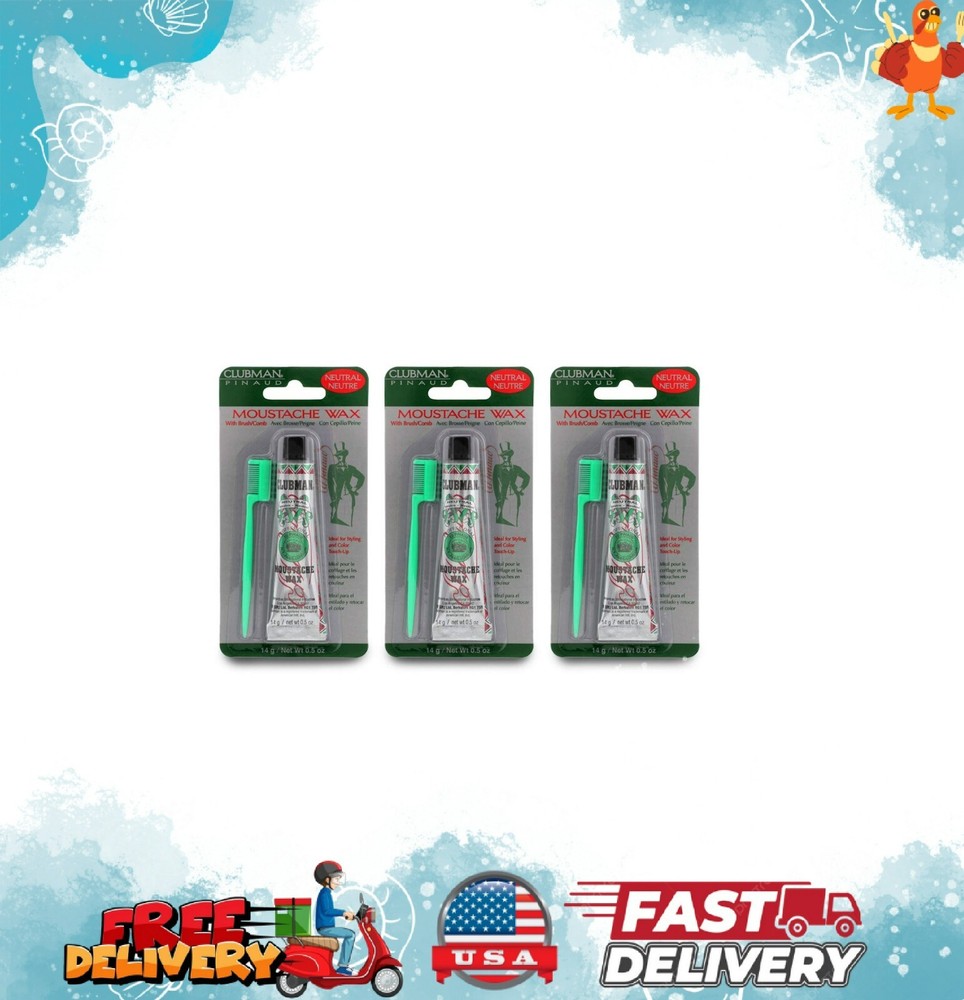 3-Pack Neutral Moustache Wax, 0.5 Oz Each, Hang Pack Design