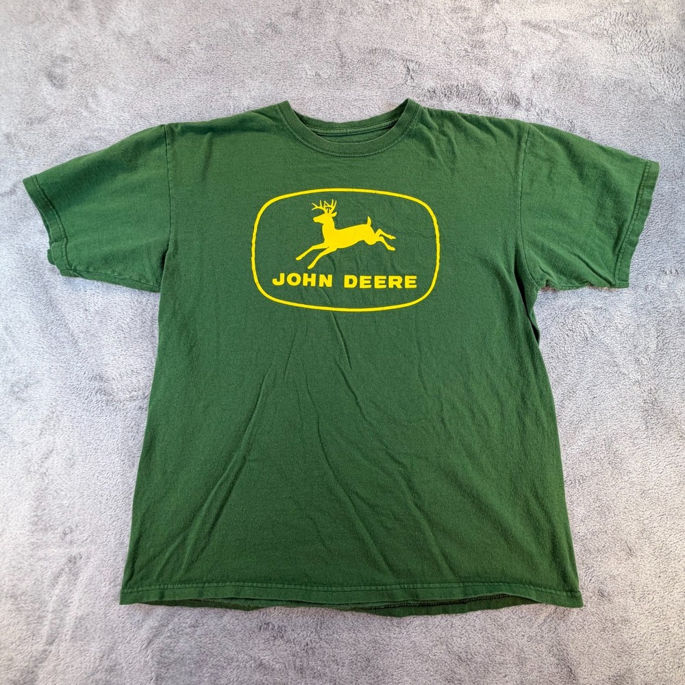 John Deere T Shirt Mens Large Green Yellow Logo Graphic Tee Cotton
