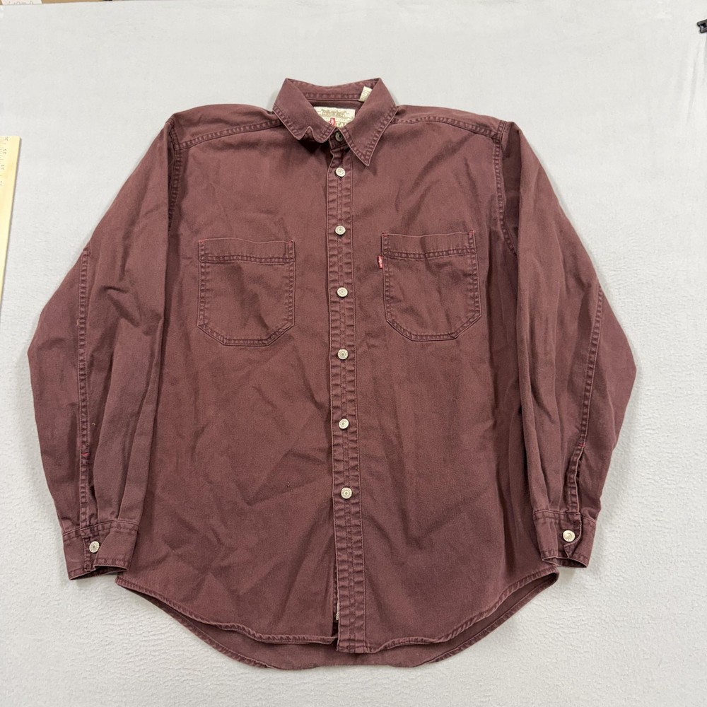 Levi's Red Tab Shirt Mens Medium Burgundy Red Long Sleeve Button Up Twill Casual