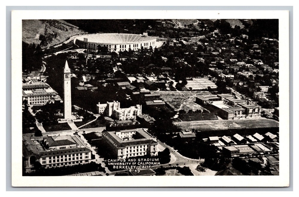Berkeley CA University of California Campus Stadium Aerial White Border Postcard