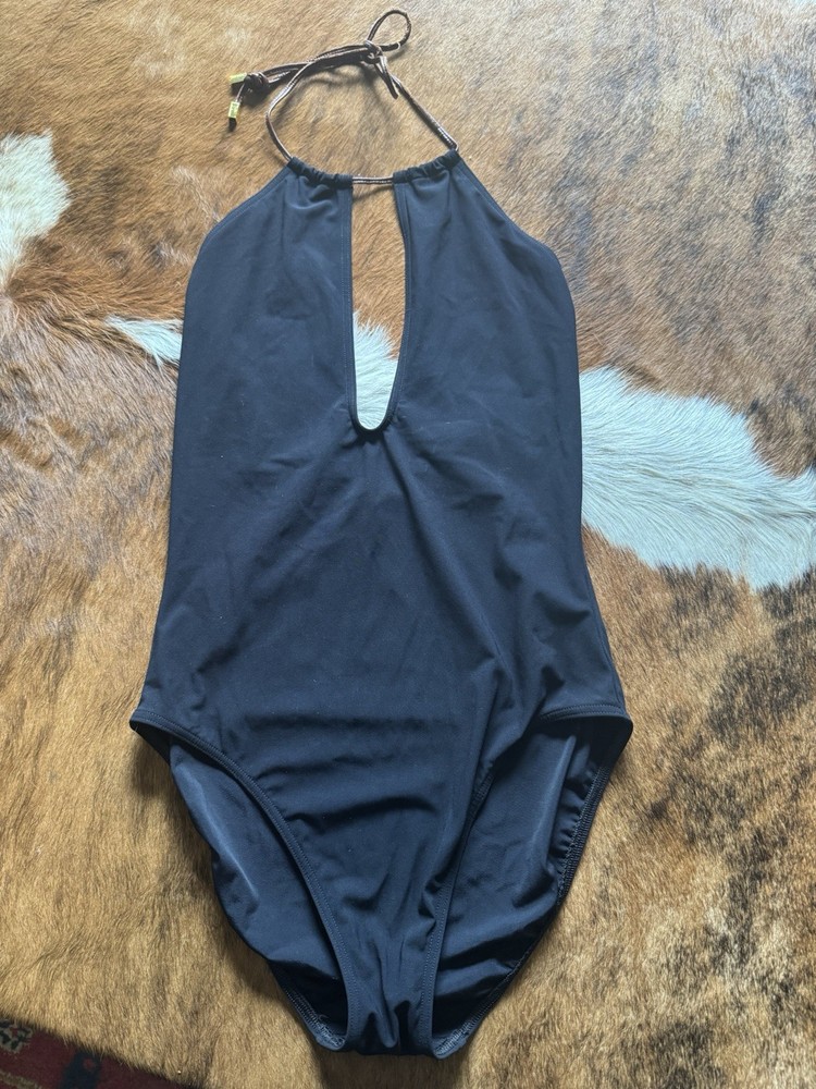 Michael Kors Women’s One Piece Swimsuit With Leather Tie & Gold Hardware Size L