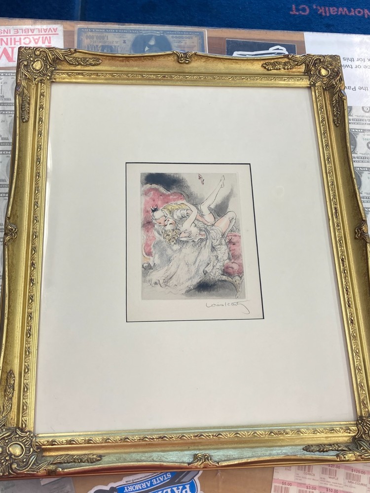 1947 Louis Icart “Over Backwards” COA Colored Original Copperplate Etching