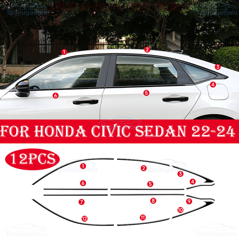 For Honda Civic Sedan 22-2023 2024 Black Steel Upper Windows Sill Molding Trim