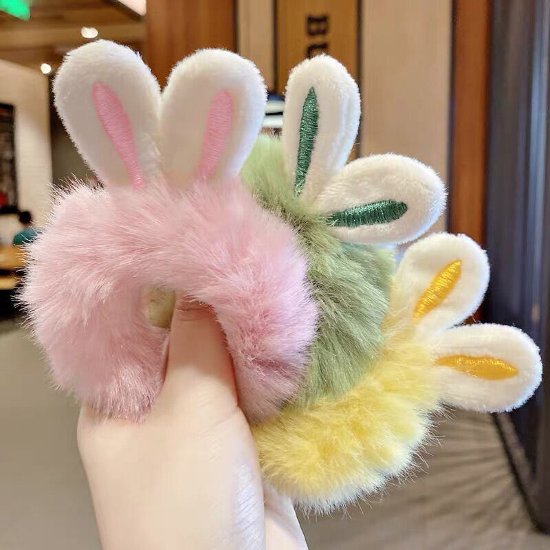 2Pcs Rabbit Ear Hair Scrunchies in Candy Colors, Elastic Rubber Bands