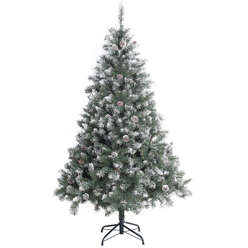 6ft Snow Flocked Artificial Christmas Tree with Pine Cones 250 Lights 1000 Branches