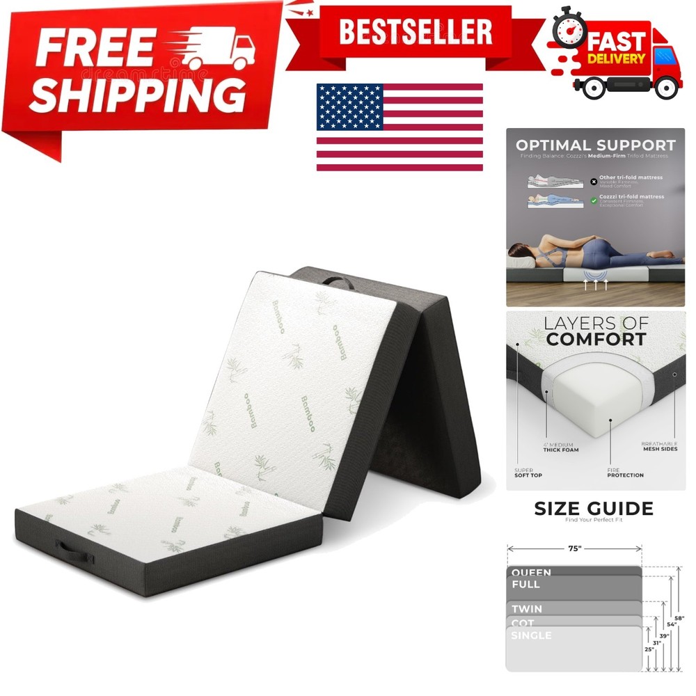 Lightweight Compact Trifold Mattress with Removable Cover - 4 inch Thick Comfort