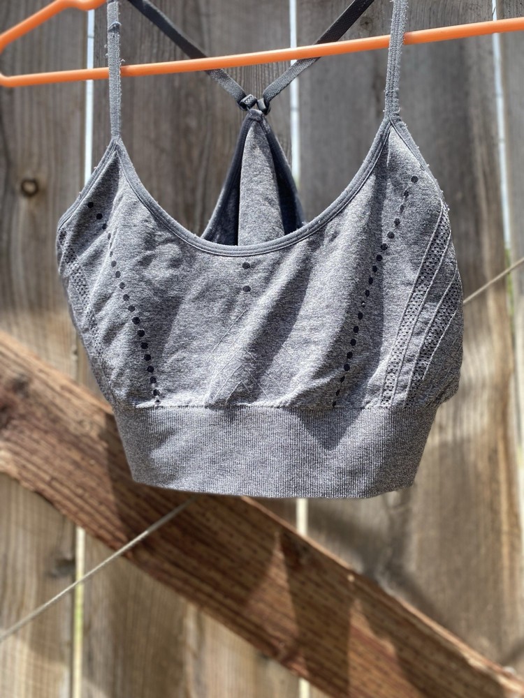 Gray Sports Bra Crossback Pullover Wireless Knit Size Regular Women's