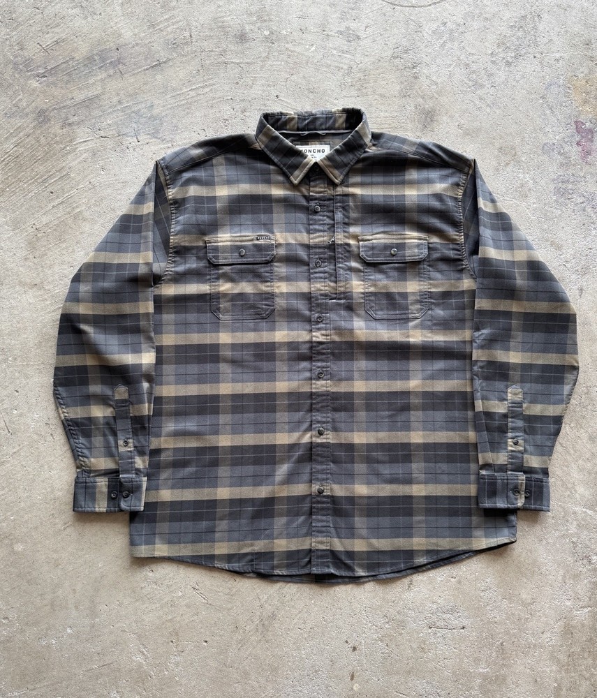 Poncho Plaid Flannel Shirt Magnetic Pockets Men’s XXL Gray/Brown