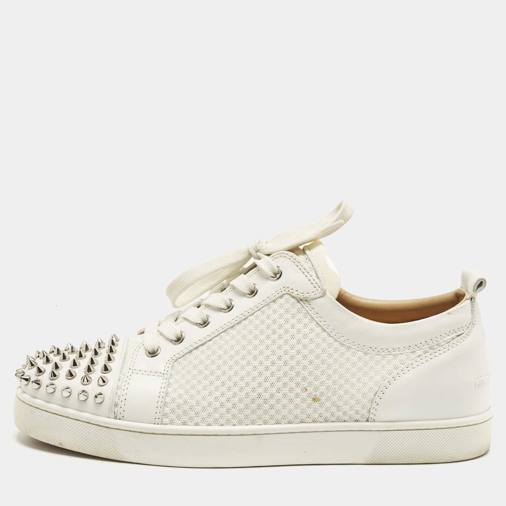 Christian Louboutin White Leather and Mesh Louis Spikes Lace Up Sneakers Size 43