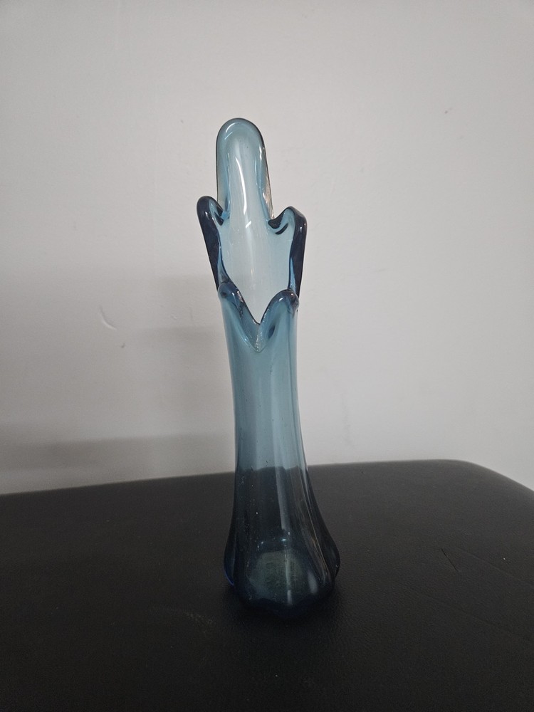 Vintage MCM Sky Blue Swung Glass Vase 5 Finger 9