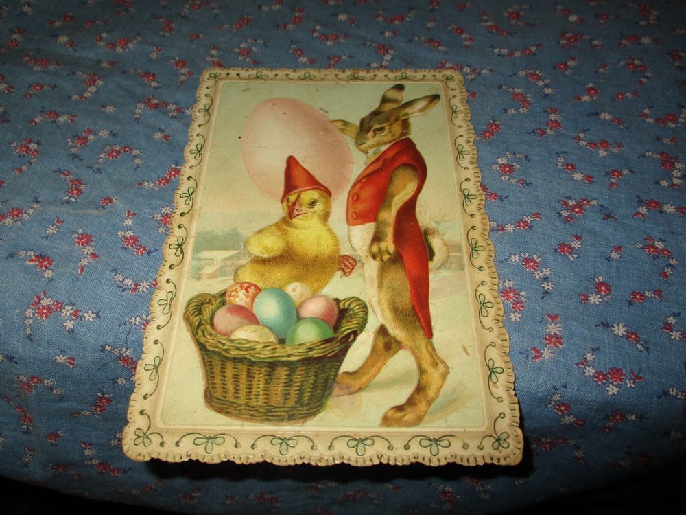 Vintage Richelieu Baking Powder Easter Trade Card Rabbit Chick Eggs Horizontal Design
