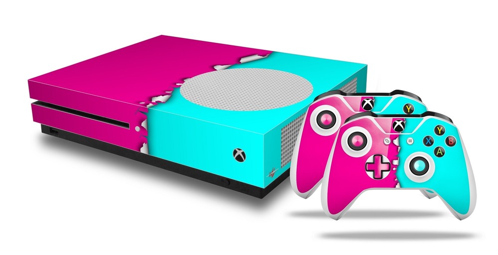 Skin XBOX One S Console Controller Ripped Colors Hot Pink Neon Teal