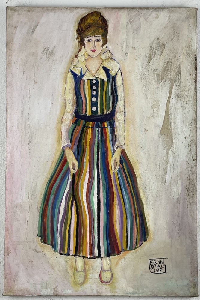 Egon Schiele Oil On Canvas (Handmade) signed and stamped Framed