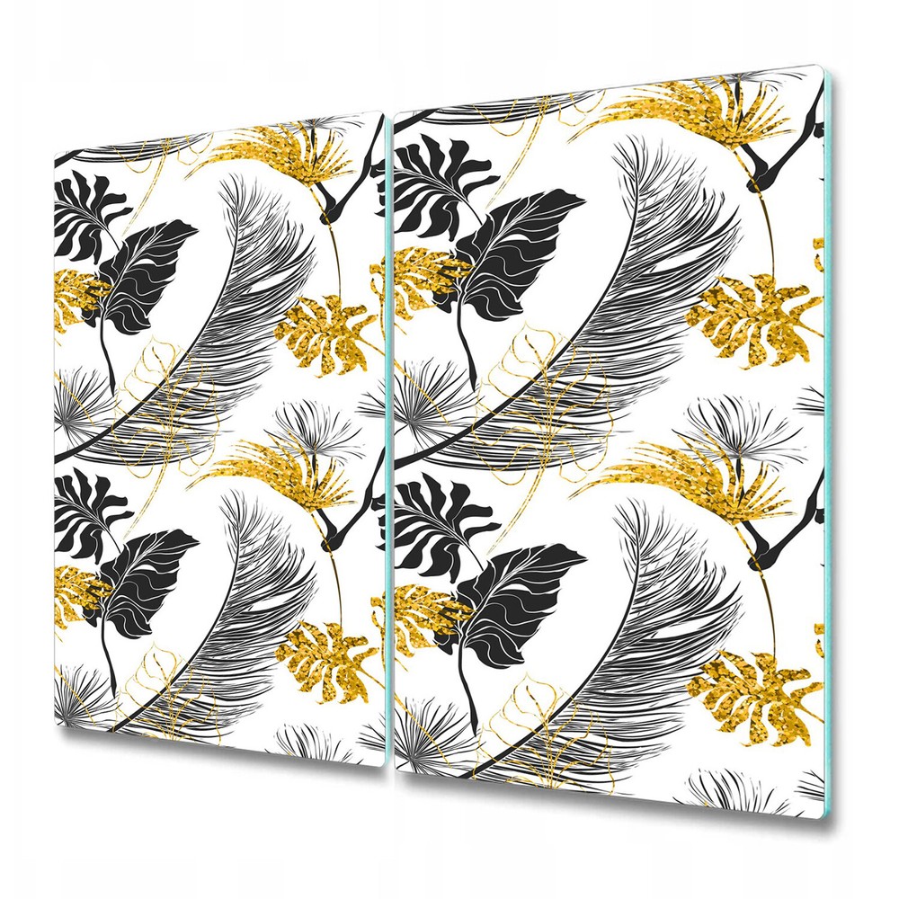 Glass Induction Ceramic Hob Cover Worktop Saver Gold exotic flowers gold 2x30x52