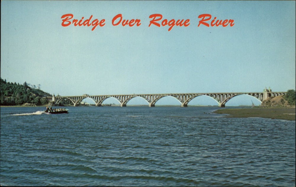 Gold Beach Oregon Patterson Bridge Rogue River jet boat unused vintage postcard