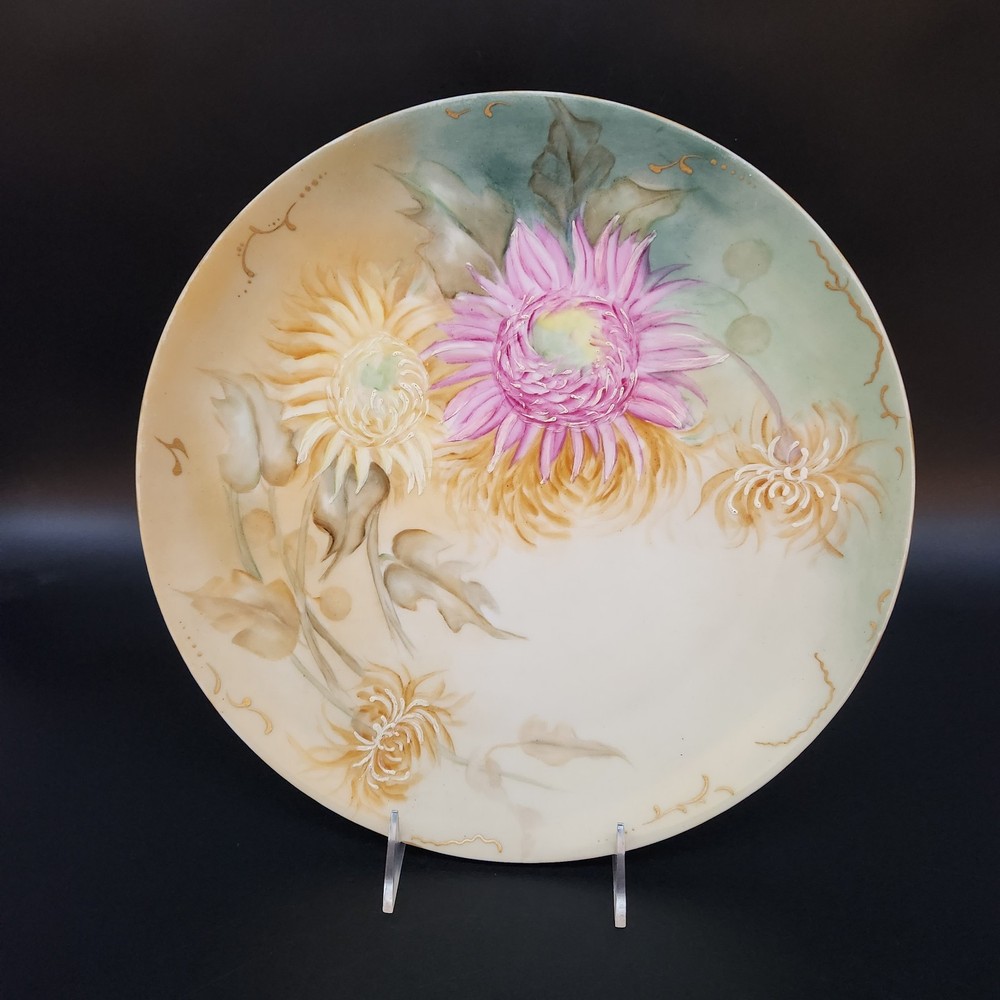 Antique Signed T & V Limoges France Hand Painted Floral Plate 12in W Dated 1906