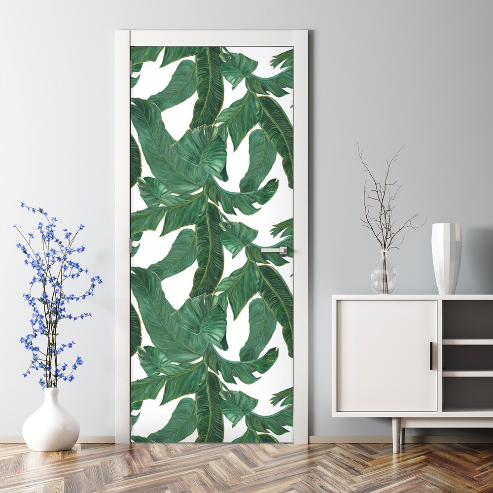 Banana Paradise Bubble-Free Watercolor Door Decal Sticker Leaf Design  