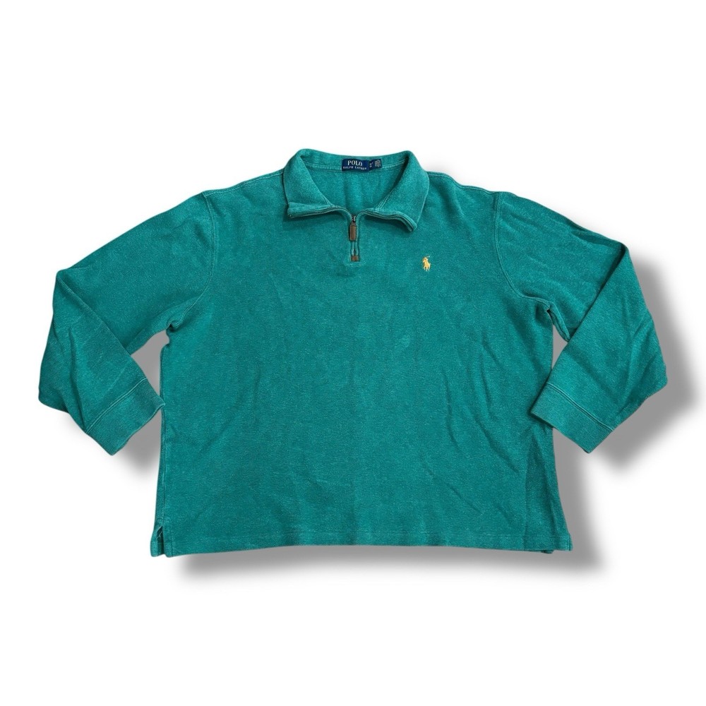 Polo Ralph Lauren Men’s Size XL Green 1/4 Zip Cotton Sweater Pony Logo Preppy