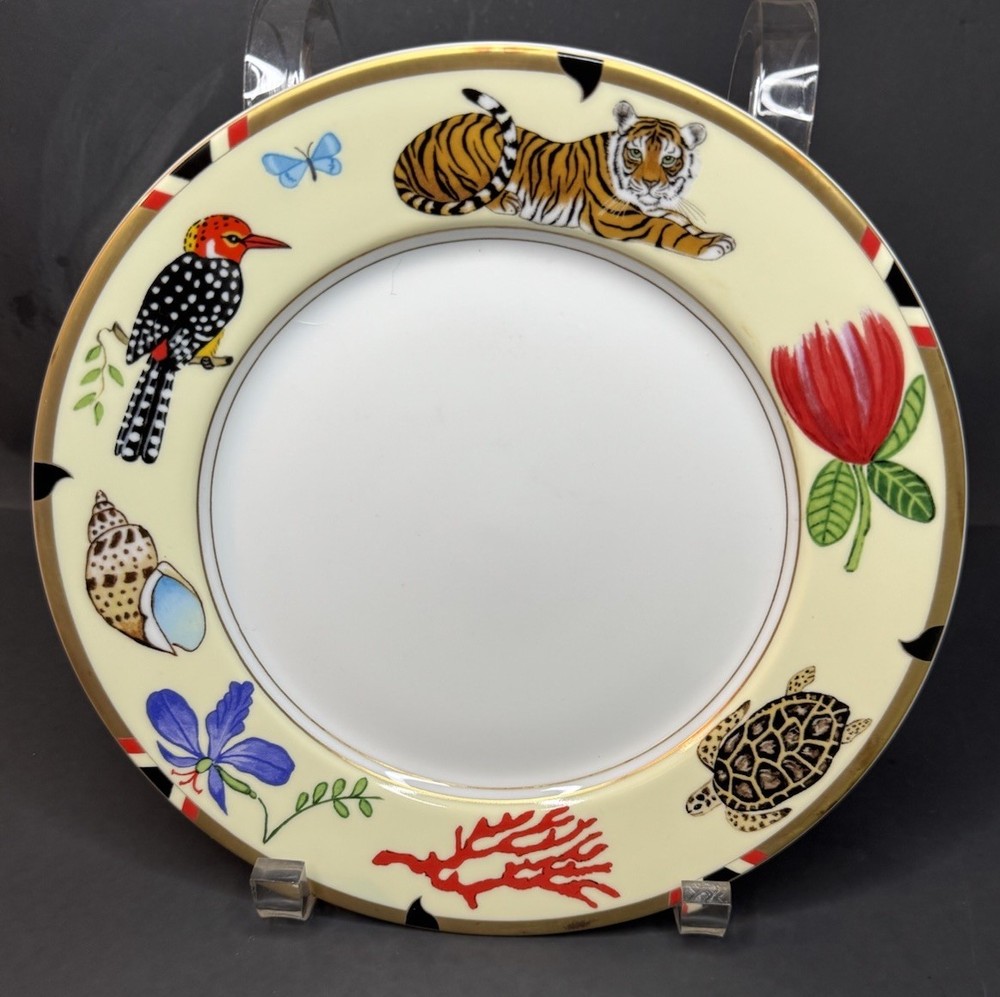 Lynn Chase Exotica Salad Plate With 24K Gold Accents 8” Wild Creatures Shell