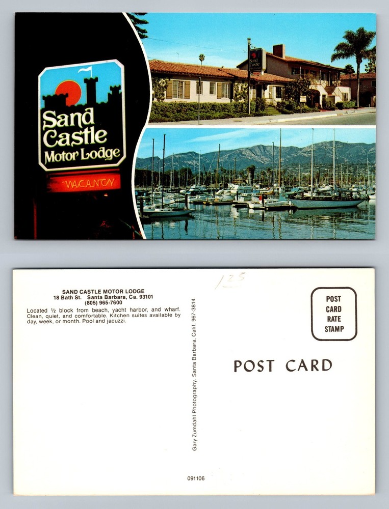 Santa Barbara, CA-California, Sand Castle Motor Lodge Old PC Vintage Postcard
