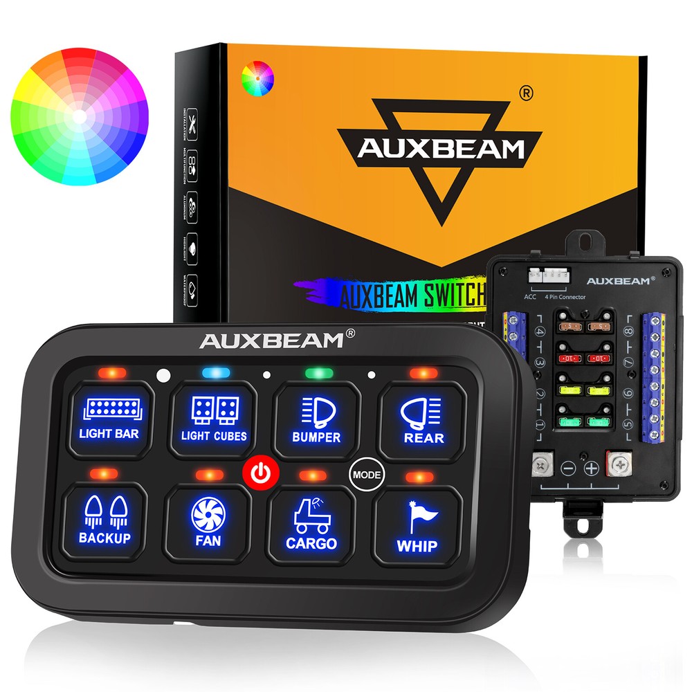 AUXBEAM 1400W RB80 8 Gang RGB Switch Panel Toggle Momentary Pulsed Control Set