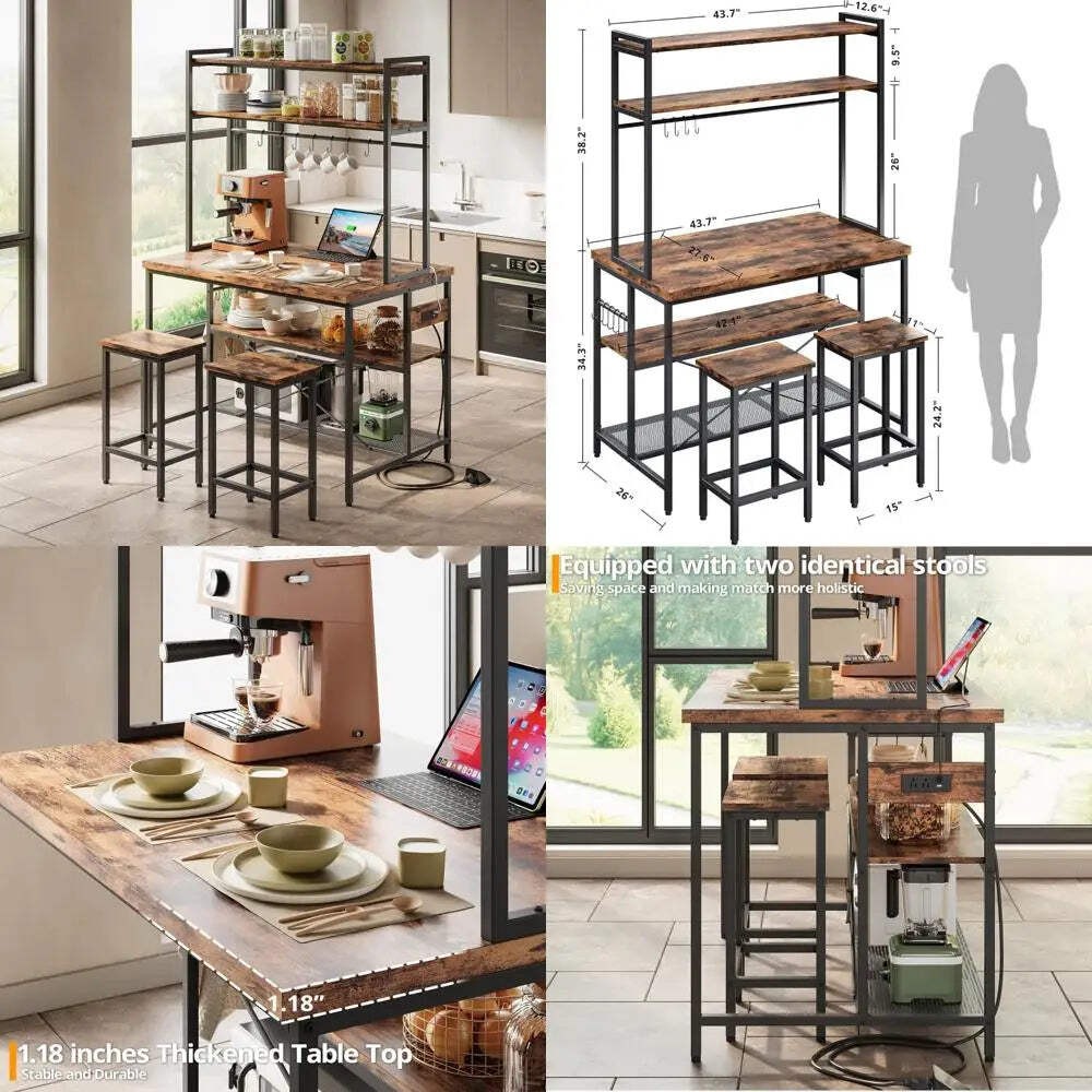 Modern Kitchen Island Set with Storage & Built-In Power Outlets
