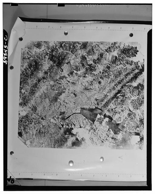 Photo:1940s Aerial View Dam Reservoir Mountain Landscape Photograph Print