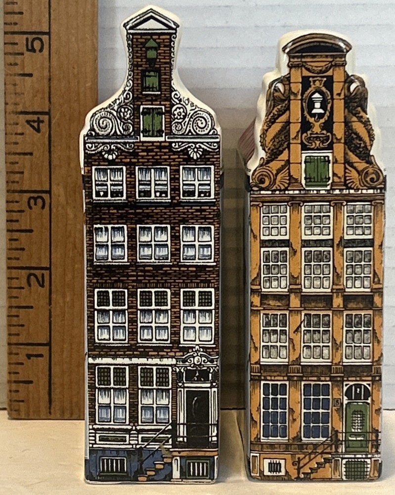 DELFT Hand Painted Holland Canal House Made In Holland Brick, Blue #6/8 Lot Of 2