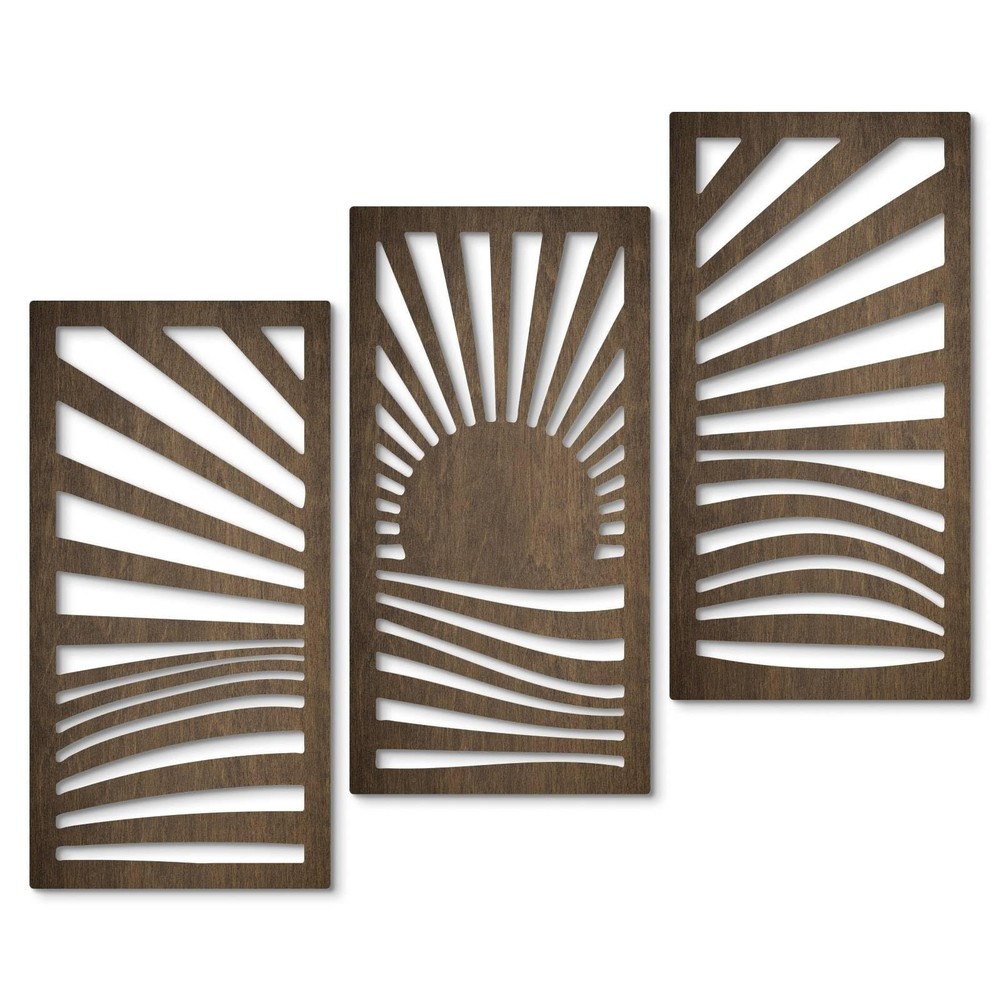 Putuo Decor Wooden Mid-Century Modern Wall Art Set of 3, Sunrise Landscape Wa...