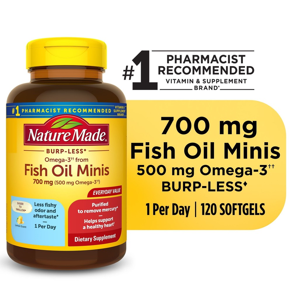 Nature Made Omega 3 Fish Oil Supplements 700 mg Minis Softgels, 120 Count