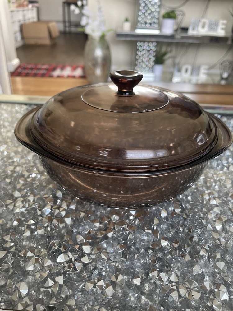 PYREX 023 Amber Brwn Covered Casserole Baking Dish Bowl 1.5L Corning w/Lid