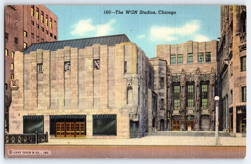 Vintage Postcard Old Antique Wgn Tv Radio Studios Buildings Chicago Illinois Usa