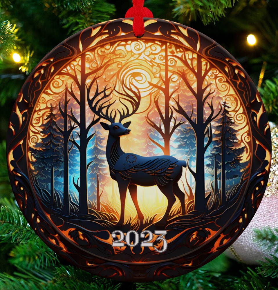 Ceramic Deer Ornament Reindeer Ornament Christmas Decoration Holiday Gift Idea