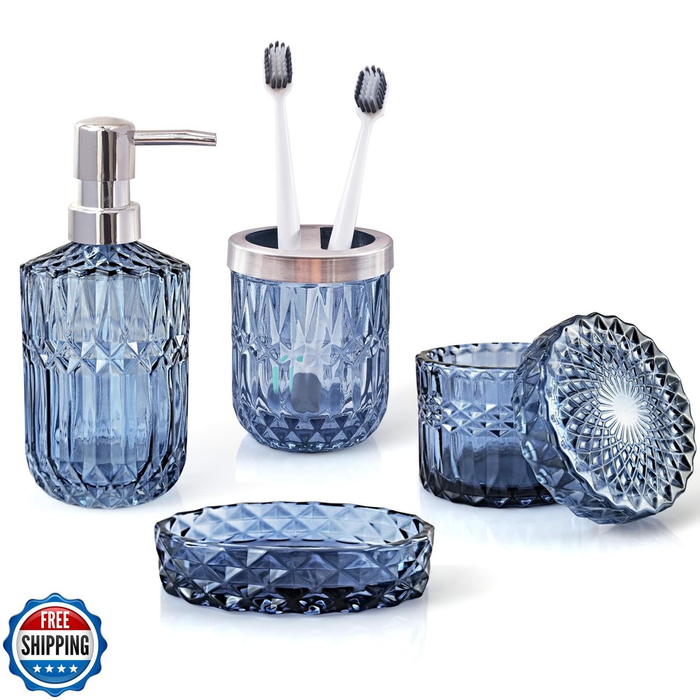 LaMarriti 4-Piece Blue Glass Bathroom Accessories Set