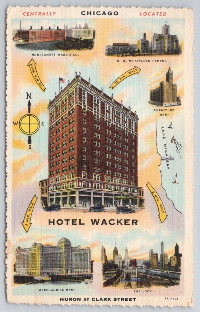 Hotel Wacker Chicago Linen Postcard Curteich Multi-View 1940s Illinois