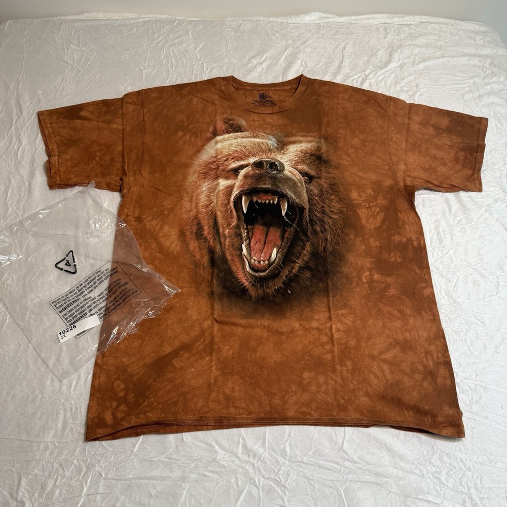 The Mountain Brown Bear Grizzly Angry Growl Cotton T-Shirt 2XL Tie Dye Big Print